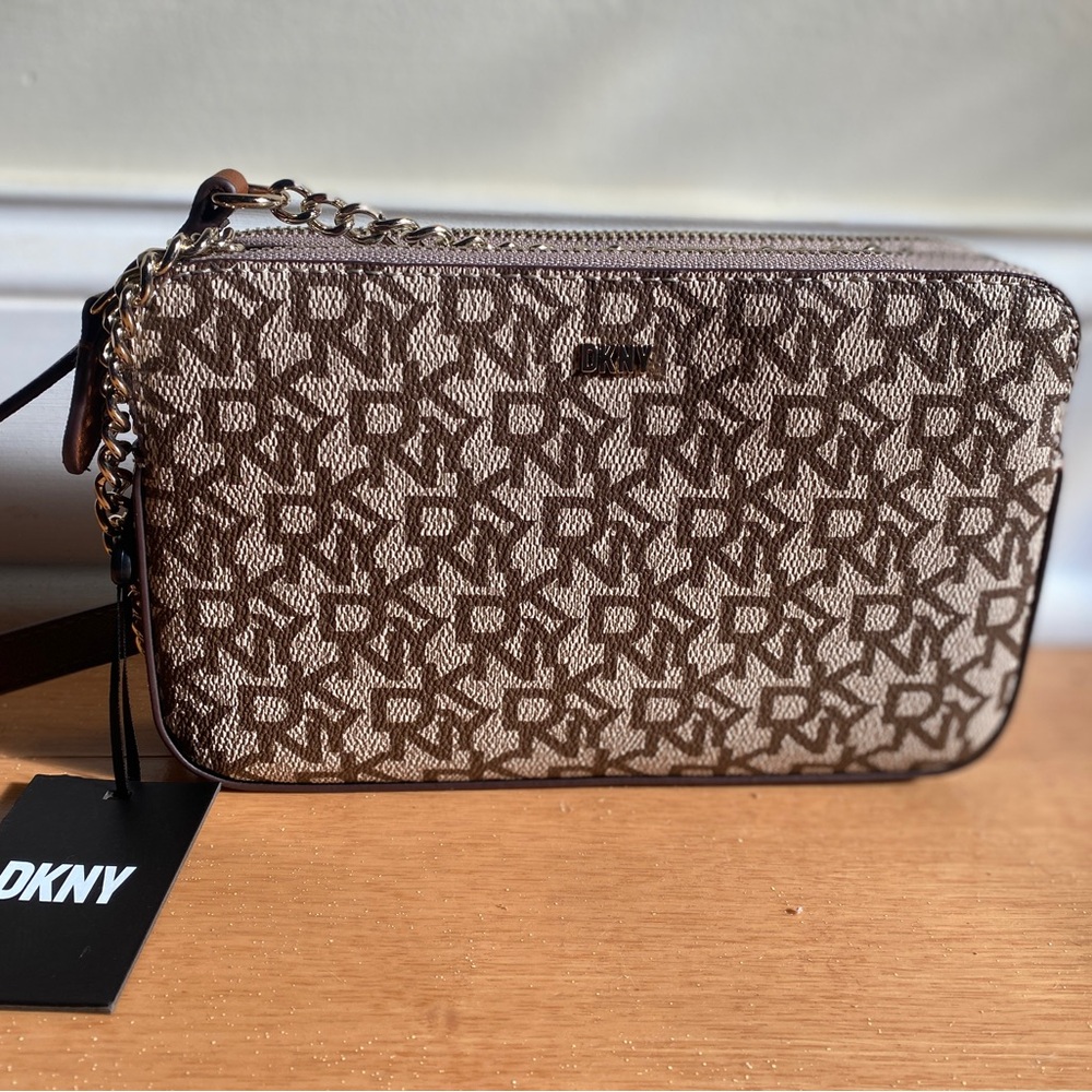 NEW DKNY Brown Monogram Clutch